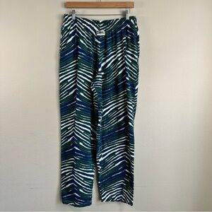 Vintage Zubaz Majestic Mens Medium Pants Green Blue Zebra Print Retro Lounge